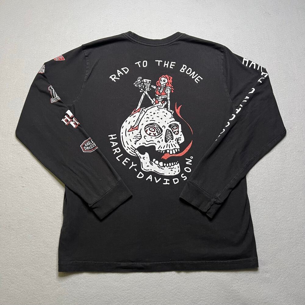 Harley-Davidson Rad To The Bone Long Sleeve Shirt Black Skull Graphic Large